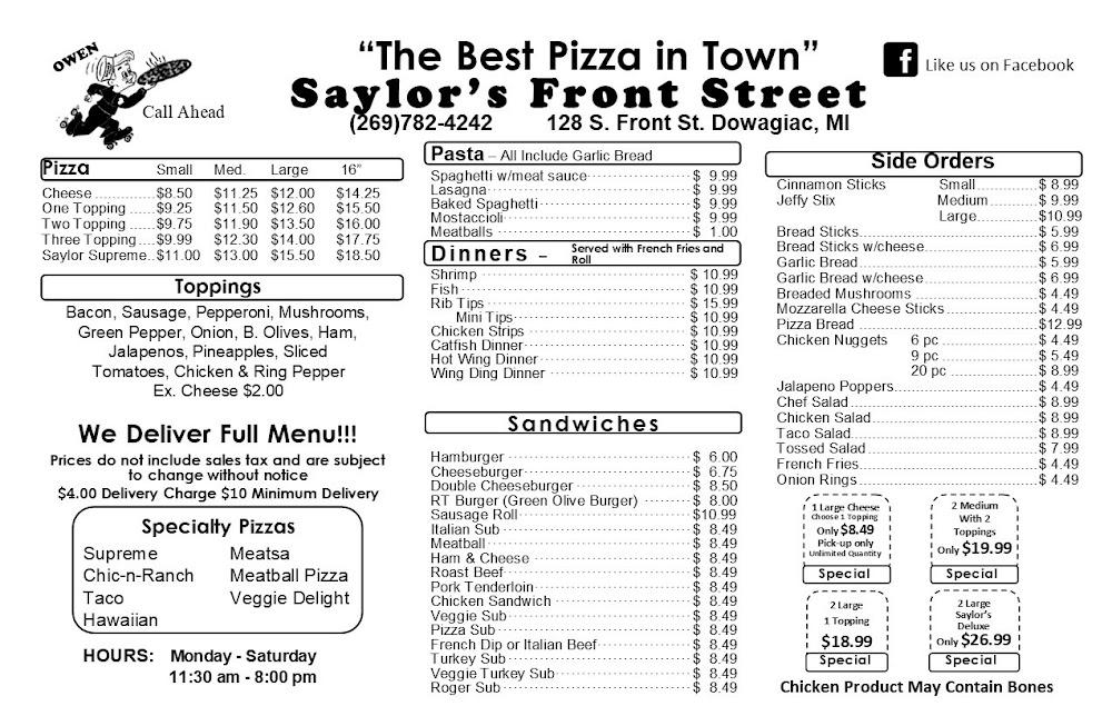 Saylor's Front Street Pizzeria 2 Large Saylor’s Supreme